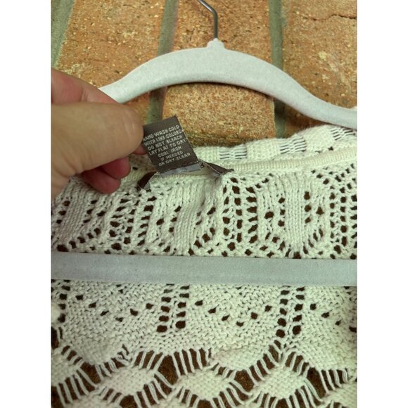 Kenar Womens Open Knit Ivory Cardigan Sweater Cotton Button Front - Picture 5 of 8